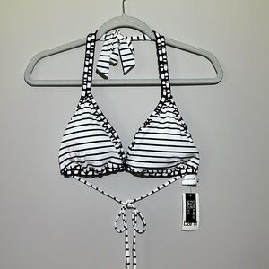 Bar III NWT size XL black and White Striped Bikini Top